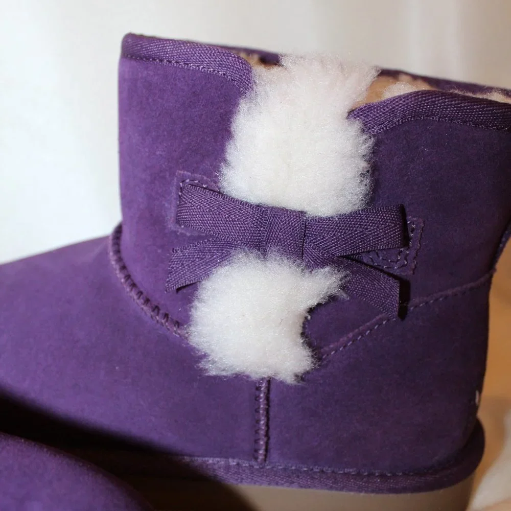 NIB UGG KOOLABURRA GIRL'S SUEDE FUR‎ LINED MINI BOW BOOTS PURPLE